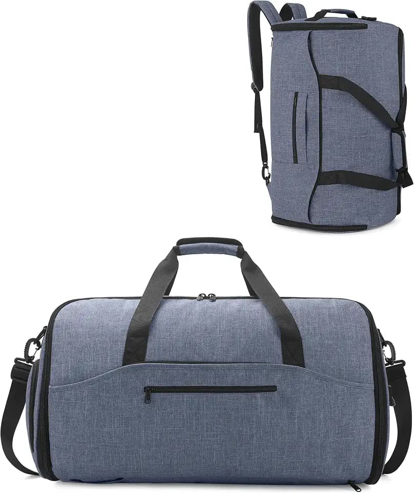 NPBAG Convertible Garment Duffle Bags for Travel - Carry on Garment Bag, Suit Bag for Men & Women, 3 in 1 Foldable Travel Duffle Backpack with Shoulder Strap (Woven Blue)