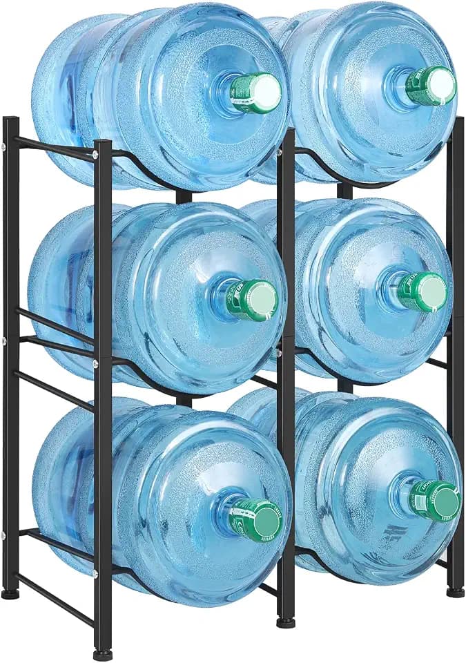 LIANTRAL 5 Gallon Water Bottle Holder, 3 Tiers Black Double Row Water Rack