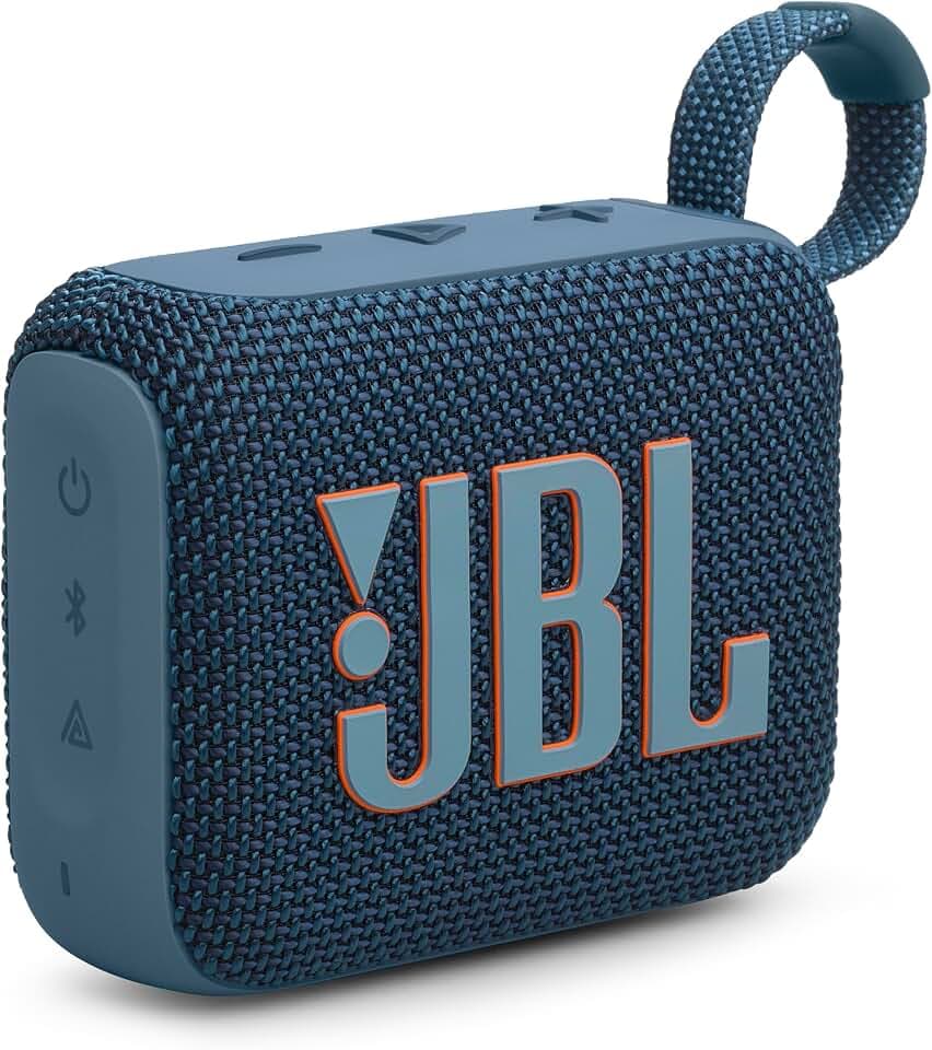 JBL GO4 Bluetooth Lautsprecher, USB C Ladung, IP67 staubdicht, wasserdicht, appkompatibel, passiver Kühler, tragbar, blau