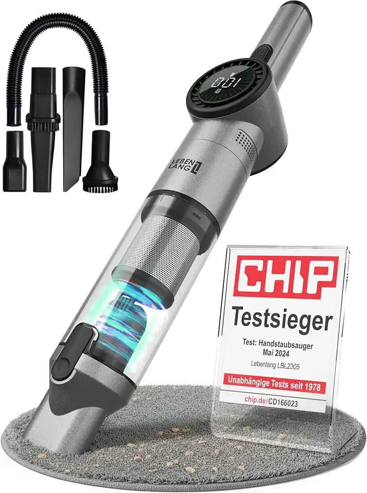 LEBENLANG Handstaubsauger Akku TESTSIEGER - Dual-Filter & Li-Ion & 17000PA