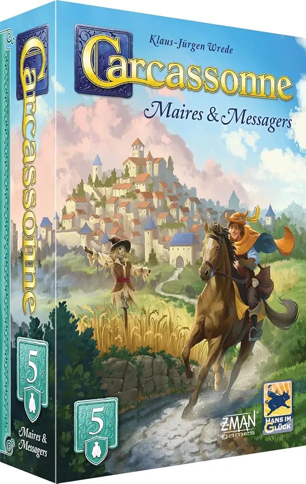 Asmodee - Carcassonne – Erweiterung Bürgermeister & Messagers – Hans im Glück – Gesellschaftsspiel – Erwachsene und Kinder ab 7 Jahren – 2 bis 6 Spieler – 45 Minuten – französische Version