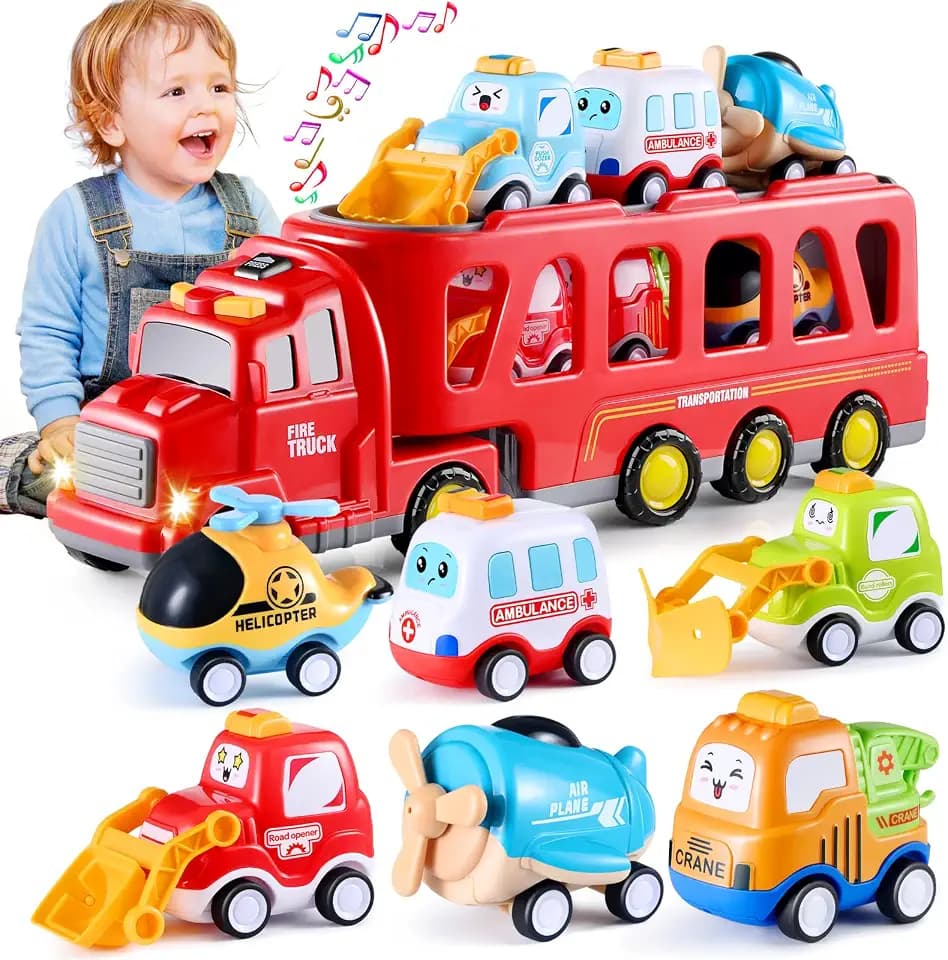 Feuerspielzeug für Jungen und Mädchen im Alter von 3 4 5 6 Jahren – 7-in-1-Transportwagen für Kleinkinder von 1 bis 3 Jahren, Weihnachts und Geburtstagsgeschenke – Alter von 3 bis 9 Jahren