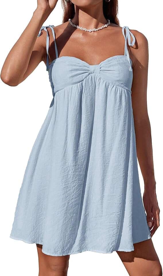 Narecte Casual Summer Dresses for Women Flowy Sun Dress Cute Mini Slip Dress Spaghetti Strap Dress