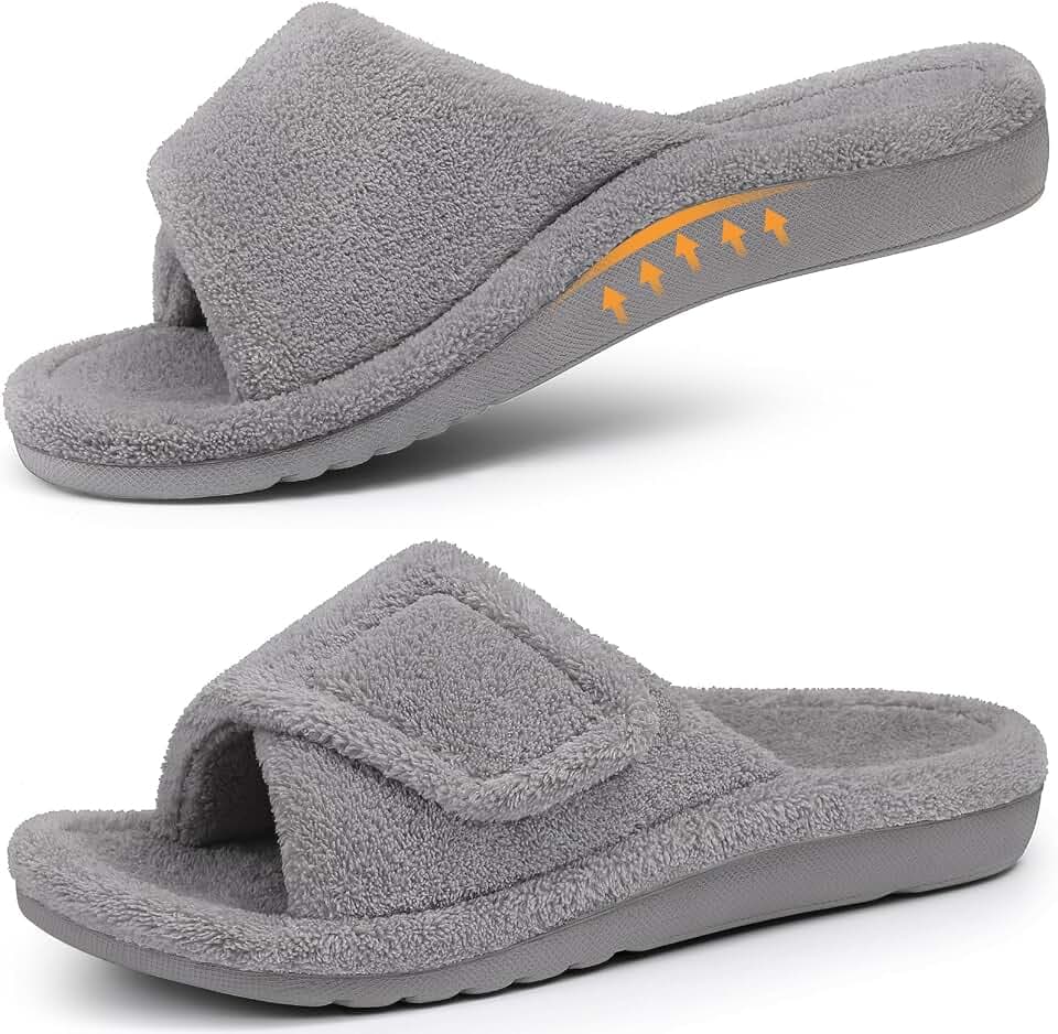 shevalues Orthopedic Slippers for Women with Arch Support Adjustable Open Toe House Shoes for Plantar Fasciitis