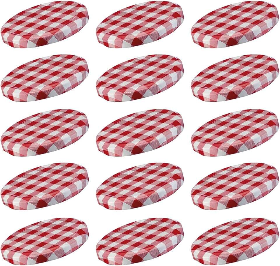 Westmark 15 Schraub-/Twist-Off-Deckel für Einmachgläser, rund, ø 63 mm, Weißblech, Rot-Weiß, Karriert, 409722E3
