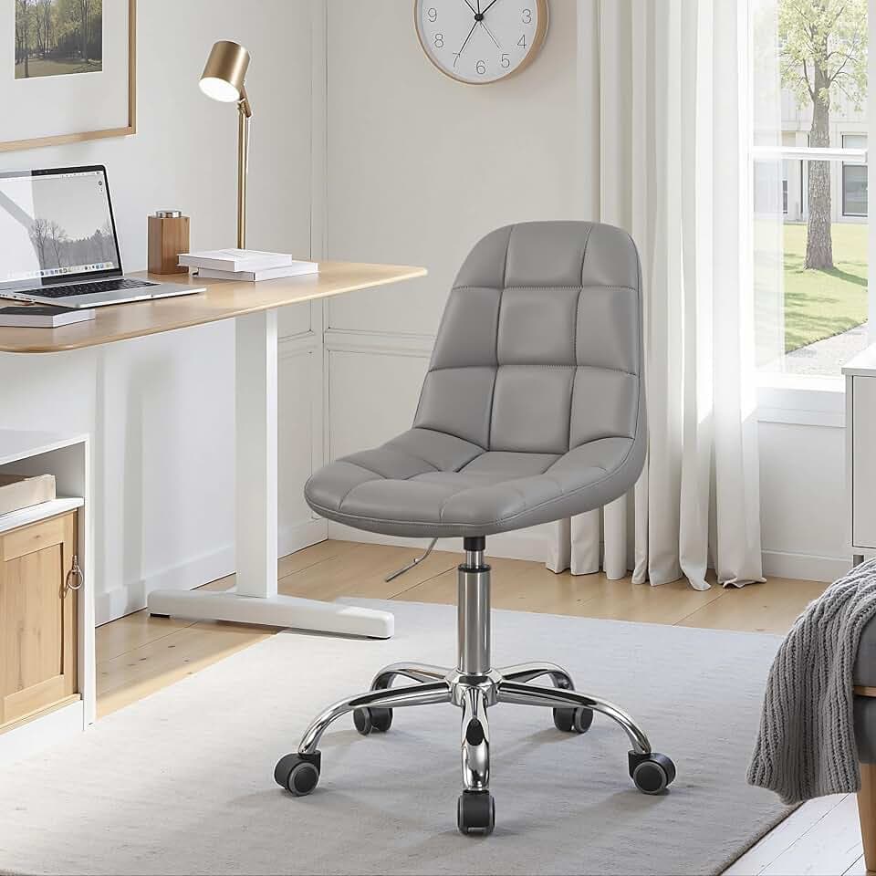 VECELO Height Adjustable Business Task Chair - Comfortable Padded Faux Leather Office Chair, Premium Craftsmanship, Rolling Swivel Desk Chair for Home Office Conference Room-Grey