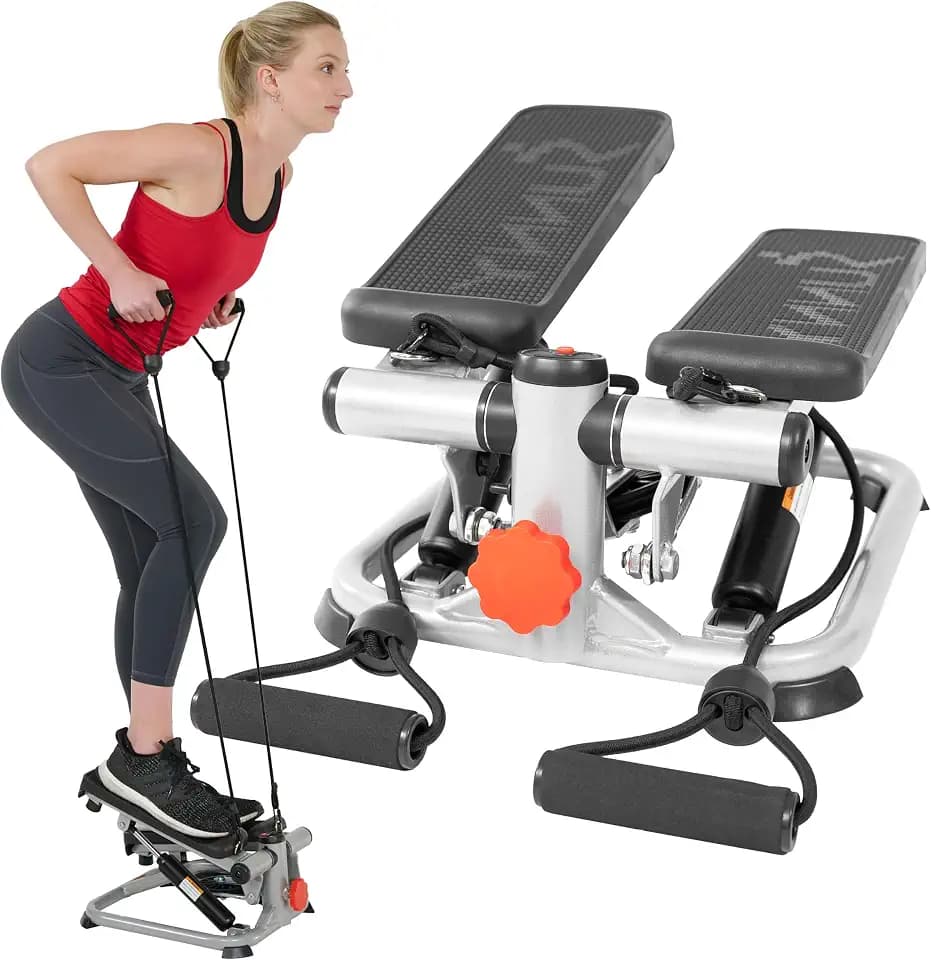 Sunny Health & Fitness Mini Stepper mit Widerstandsbändern für Heimtraining