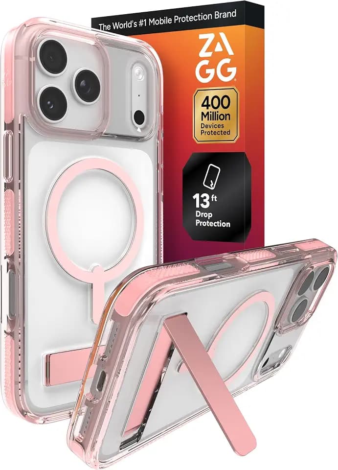 ZAGG Santa Cruz Snap Case with Kickstand for iPhone 17 Pro Max - Pink Sorbet, Drop Protection (13ft/4m), MagSafe Charging Compatible, ClearGuard Anti-Yellowing Technology, Scratch Resistant Phone Case