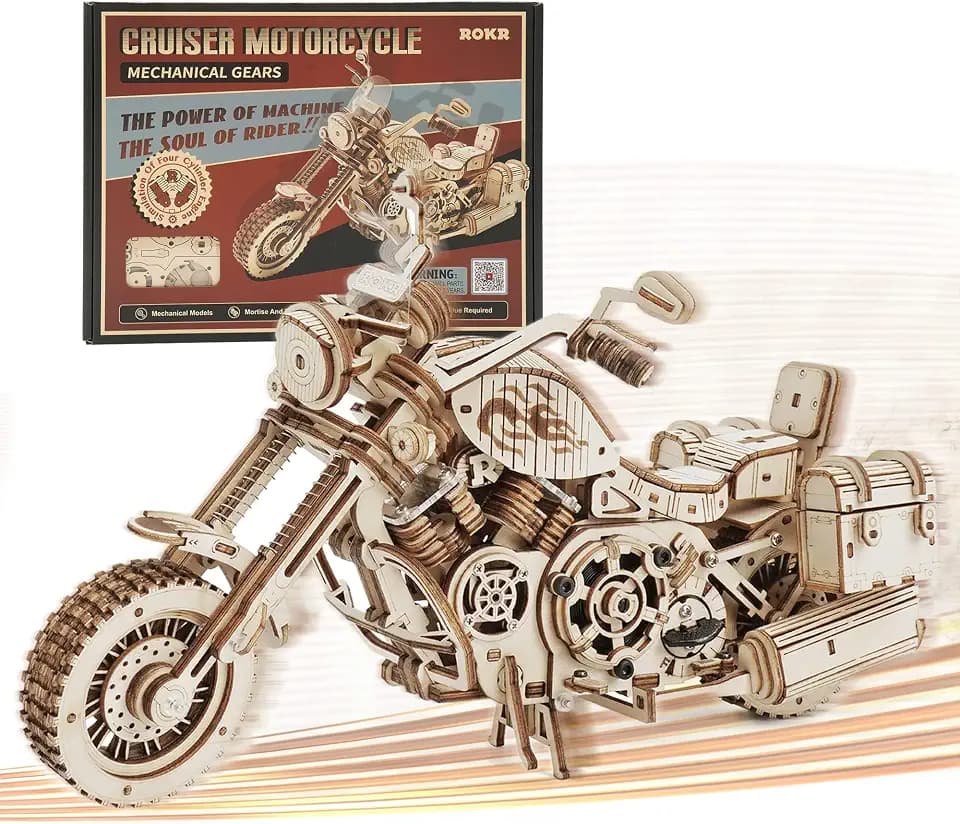 ROKR 3D Wooden Motorcycle Puzzle-1:8 Scale Wood Model Motorcycle Kits to Build for Adults