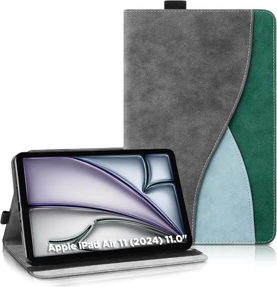 Hülle für iPad Air 11 Zoll 2025 Hülle M3/M2- Ultradünne Business Tricolor Tablette mit Portemonnaie und Standfunktion Schutzhülle Kompatibel mit iPad Air 11 Case (Dunkelgrau)