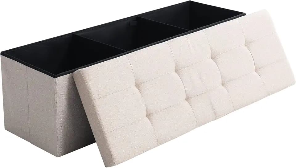 Storage Ottoman Bench Foldable Footrest Foot Stool, 45" Fabric Cream