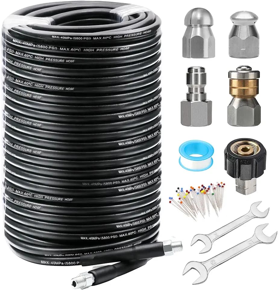 200FT Sewer Jetter Kit for Pressure Washer, 5800PSI Drain Cleaner Hose
