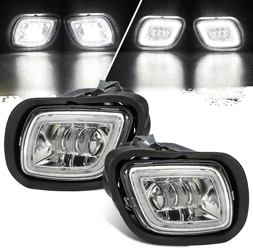 Partsam Pair Fog Lights Lamps with LED Halo Ring for Freightliner Cascadia 2008-2017 Clear Lens White Light/w Plug/12V