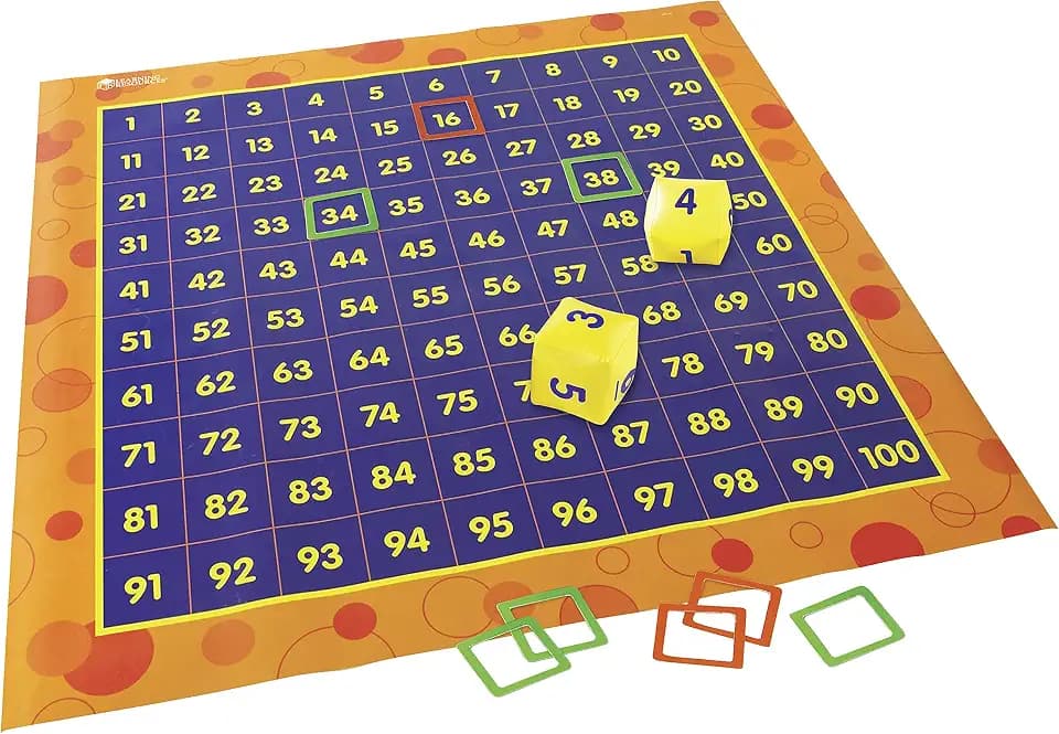 Learning Resources Hunderter-Würfelmatte – XXL Bodenmatte mit Zahlen 1–100, inkl. aufblasbaren Würfeln, Rahmen & Spielideen, zum Zählen, Muster erkennen & Mathe Lernen, ab 5 Jahren