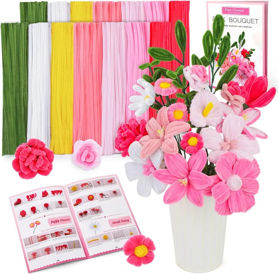 ZXIIXZ 550 Pcs Pink Pipe Cleaner Flower Kit 7 Colors Pipe Cleaners Bulk