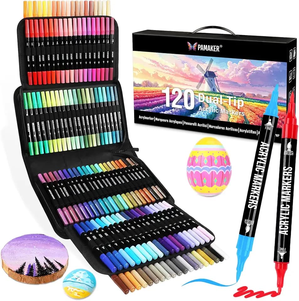 Acrylstifte Acryl Marker Set, 120 Farben Dual Tip mit dünner & dicker Spitz