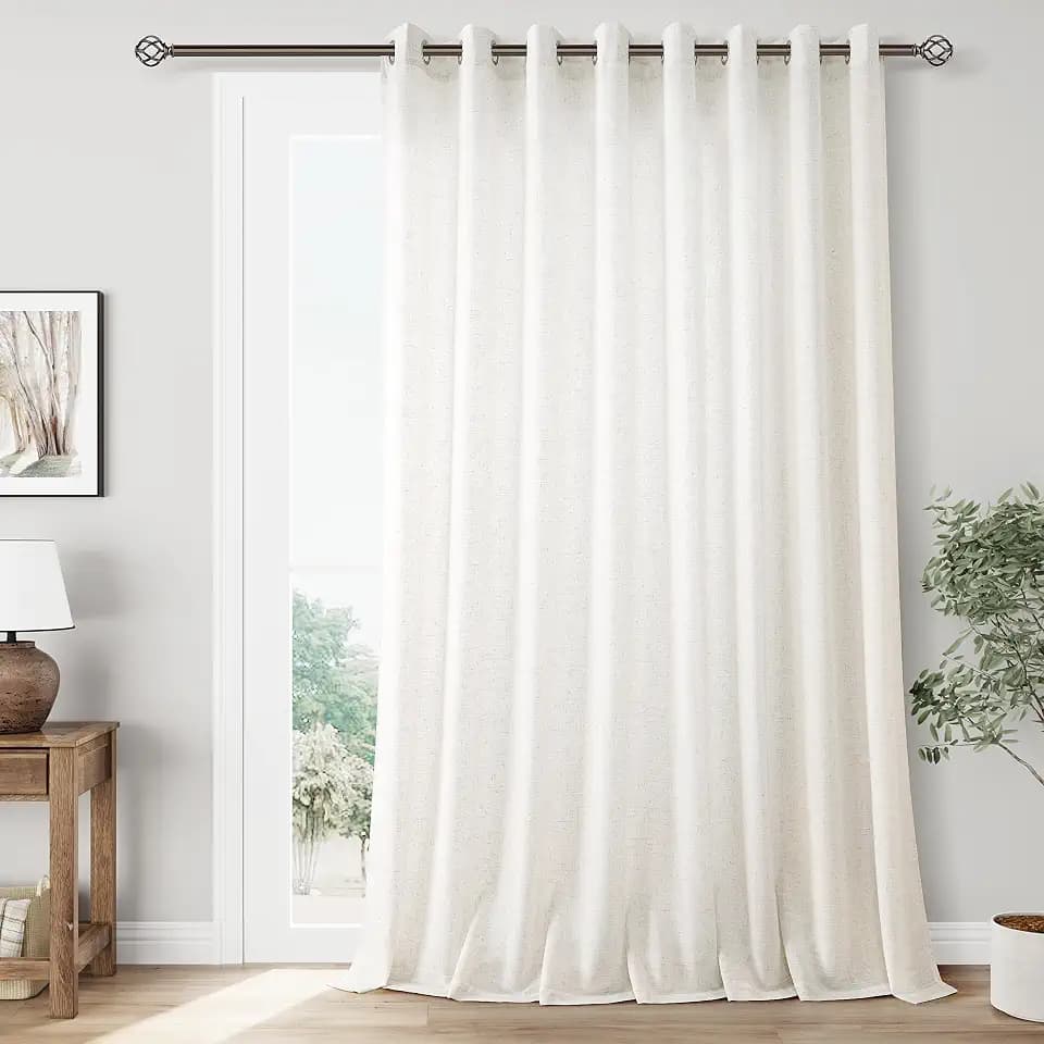 Extra Wide 100 x 108 inch Linen Curtains for Living Room Divider Light Filtering Semi Sheer Patio Curtains for Sliding Door Natural Coastal Decor Sunroom Floor to Ceiling Window Curtain Panels
