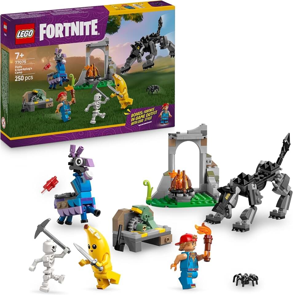 LEGO Fortnite Das Lager von Schali und der Zündkerzenkünstlerin – Spielzeug mit Wolf- und Lama-Figuren, Lagerfeuer, 3 Minifiguren – Gaming-Geschenk für Kinder ab 7 Jahren – 77075