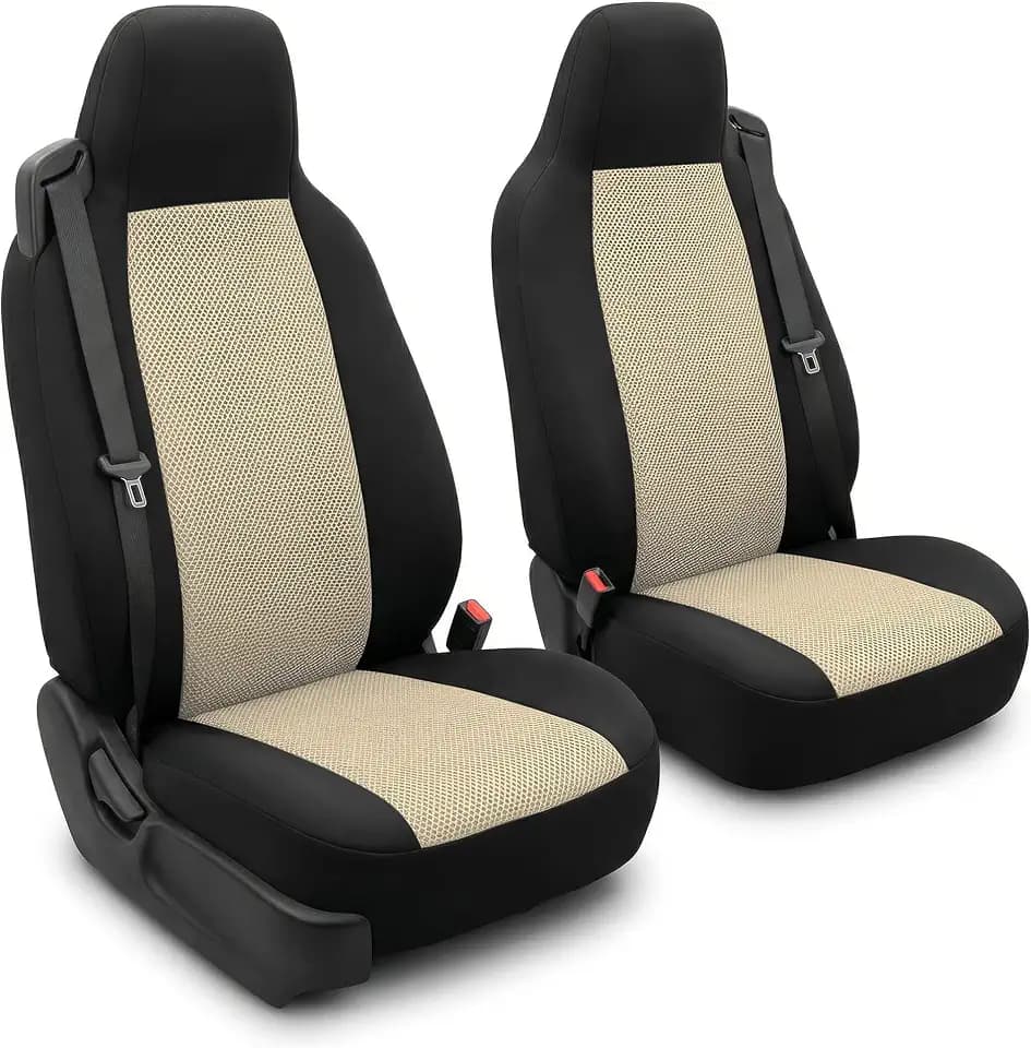 FH Group All Purpose Flat Cloth Car Seat Covers for Bucket Seats, 2 Piece Universal Fit, Washable Seat Covers for SUV, Sedan, Van - Front Set Beige