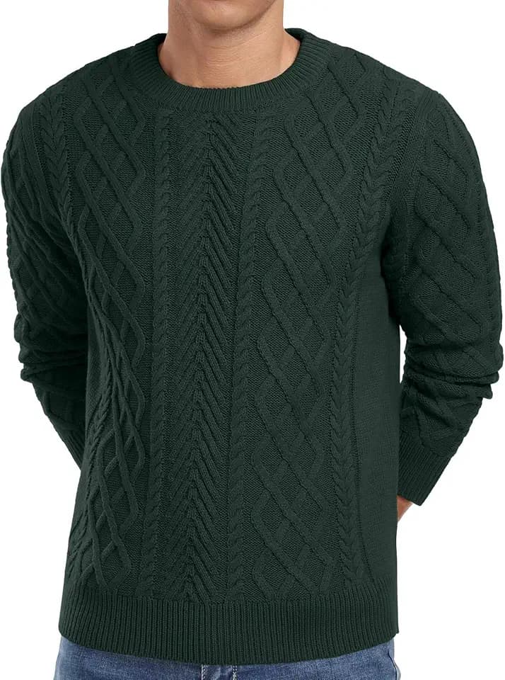QIXING Strickpullover Herren Zopfmuster Pullover Pulli Herren Rundhals Langarm Casual Sweater mit Geripptem Saum
