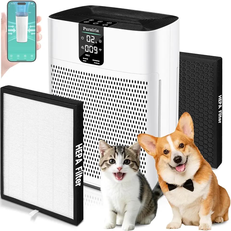 Air Purifier for Home Bedroom Large Room Up to 2400 Ft²,HEPA Air Purifier 15dB Quiet Sleep Mode. Smart Air Purifiers with App for Pet Hair, Dander, Odor, Bedroom, Smoke, Dust with 2 Filters