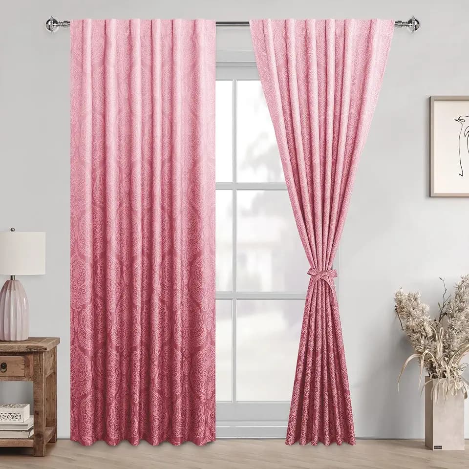 DWCN Damask Patterned Curtains 84 inches Length - Back Tab/Rod Pocket Room Darkening Window Drapes with Tiebacks Thermal Insulted Ombre Blackout Curtains for Bedroom, 2 Panels, W52 x L 84, Pink