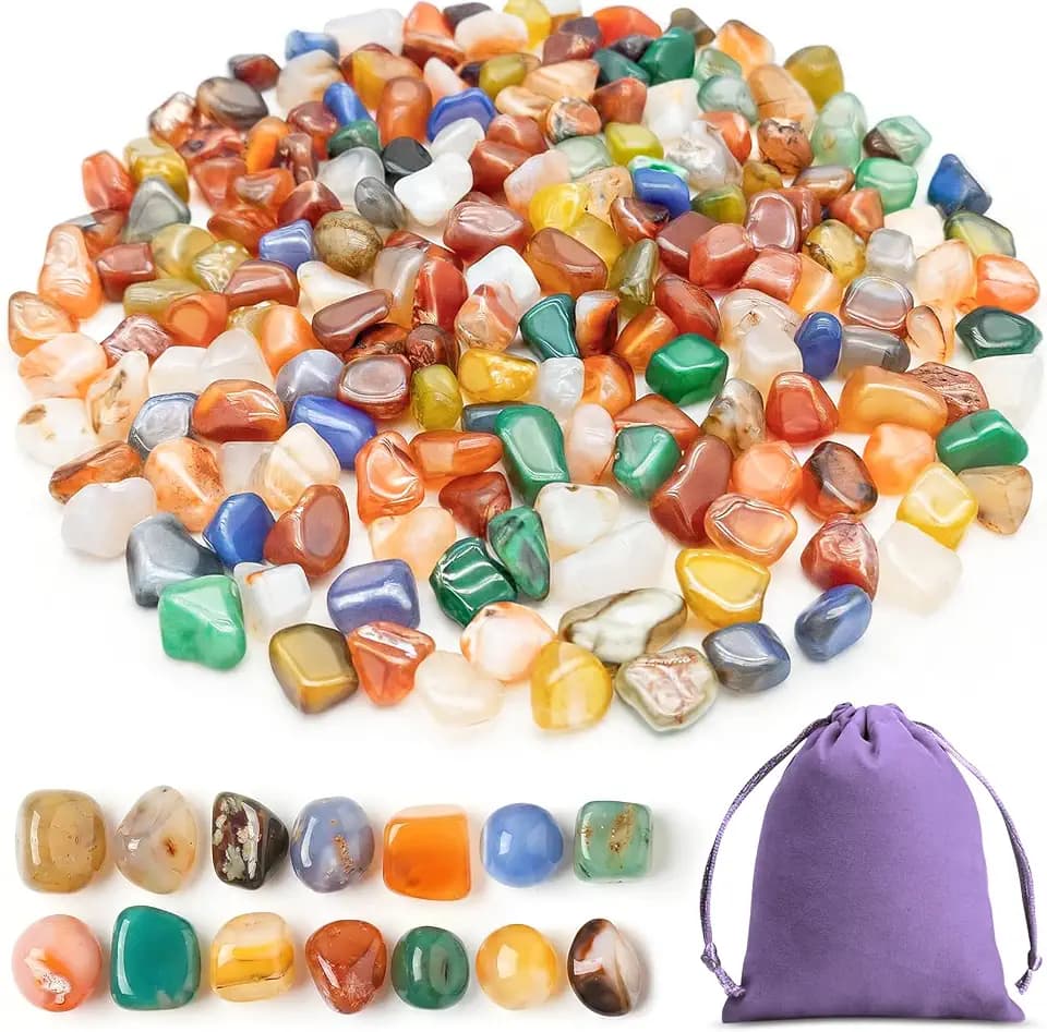 Edelsteine Set, 11-25 mm Bunter Mix an Natürlichen Halbedelsteine, Trommelsteine Mischung, Kleine Edelsteine für Dekoration, Edelsteinspiel, 500g
