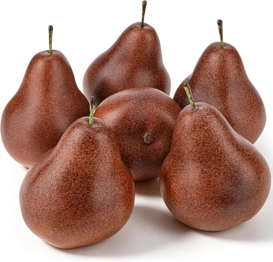 6pcs Artificial Brown Pears, Fake Pear Fruit for Kitchen Decoration