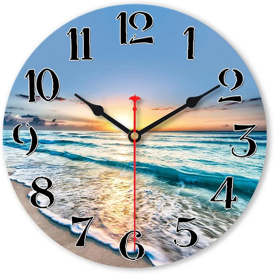 VIKMARI 20cm Wanduhr Klein Holz, Maritim & Leise, Strand Uhr für Bad