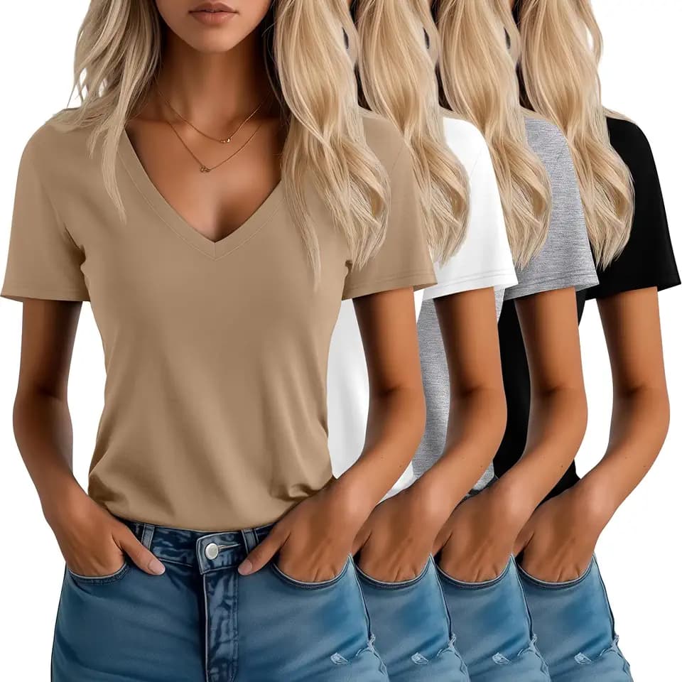 Neer 4 Pack Women's V-Neck T-Shirts Loose Fit