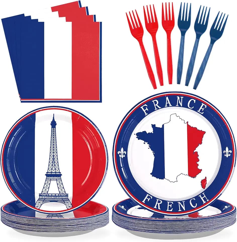 Grencian 96Pcs France French Flag Party Supplies, Serves 24