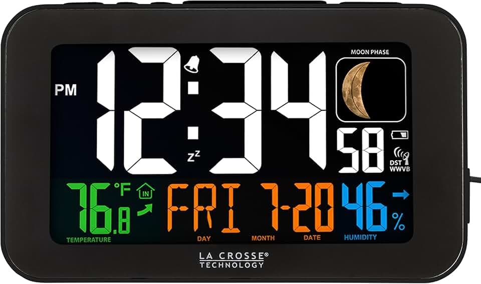 La Crosse Technology 617-1485B Atomic Color Alarm Clock with USB Charging Port
