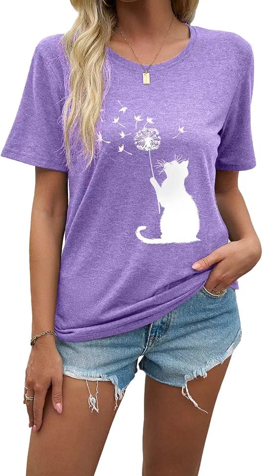 EUOW Dandelion Graphic Floral T-Shirt for Women Boho Wildflowers Tee Tops