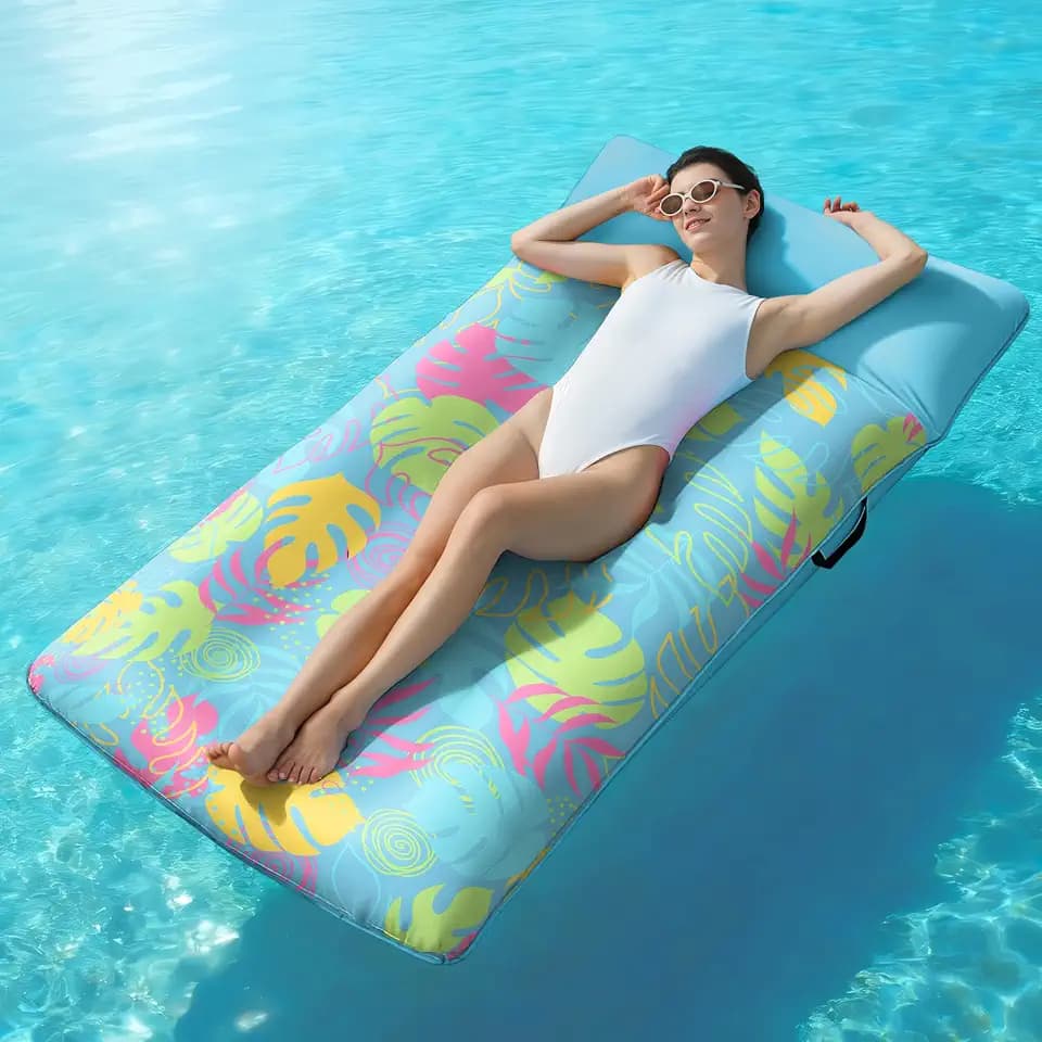 SLOOSH Inflatable Pool Floats Lounger - XL Fabric Covered Pool Mat Floaties for Adults, Ultra Comfort Water Floating Lounger with Headrest for Beach Lake Swimming Pool Float Raft 72"X35.7"