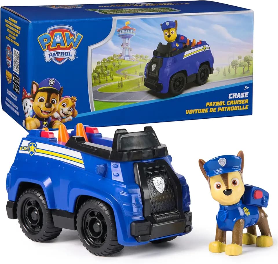 Paw Patrol, Chase’s Patrol Cruiser, Toy Car with Collectible Action Figure