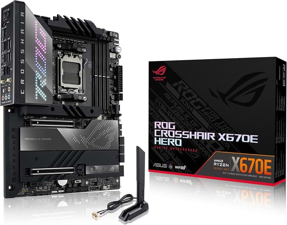 ASUS ROG Crosshair X670E Hero Gaming Mainboard Sockel AMD AM5 (Ryzen 7000, ATX, DDR5 Speicher, 5X M.2, USB 3.2 Gen 2x2, 2X USB 4, PCIe 5.0, WiFi 6E, Aura Sync)