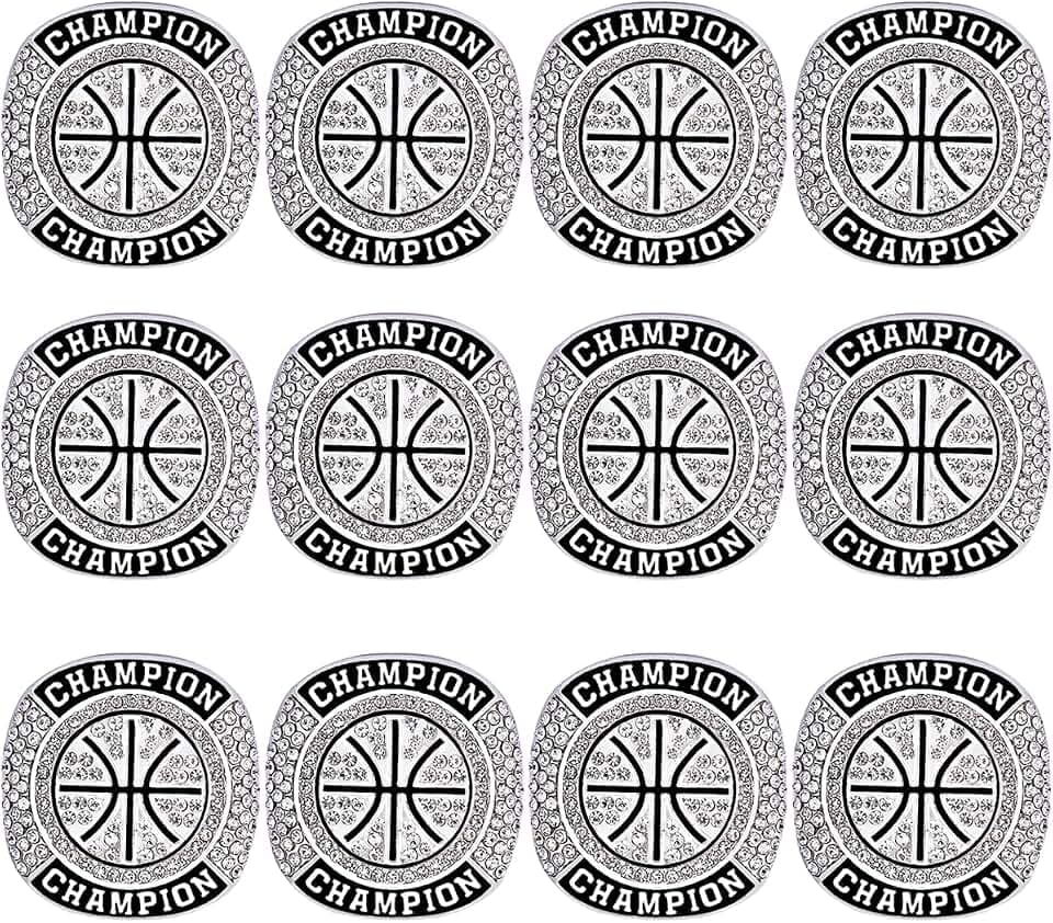 Size 7 to 14 Basketball Championship Rings 12 Packs Basketball Ring Trophy Award Winner MVP Collectible Gift Champion Ring