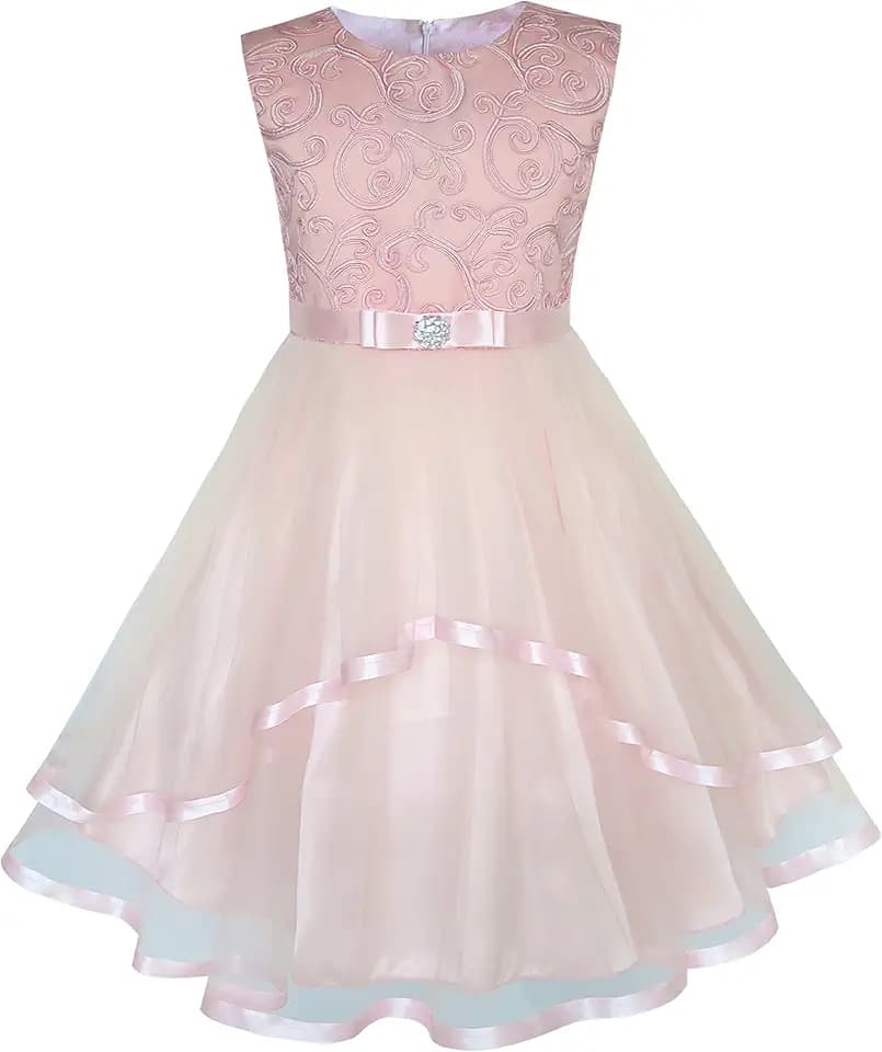 Sunny Fashion Flower Girls Formal Dress Belted Wedding Party 4-14Y