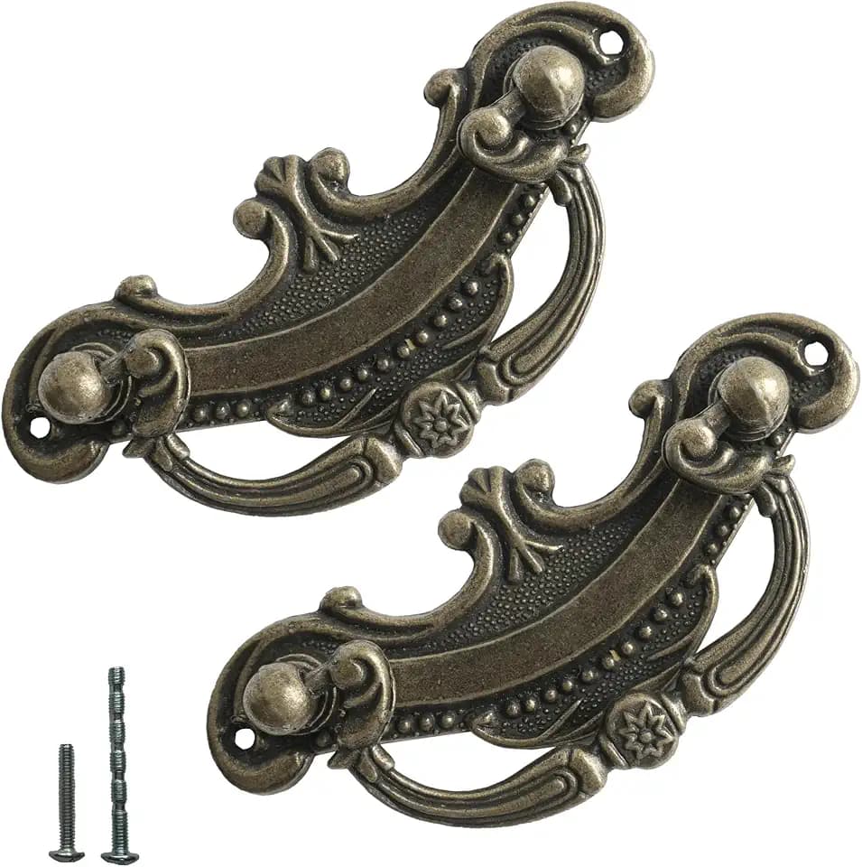 8 Pack Antique Brass Drop Bail Drawer Pulls, 2 Inch Hole Center