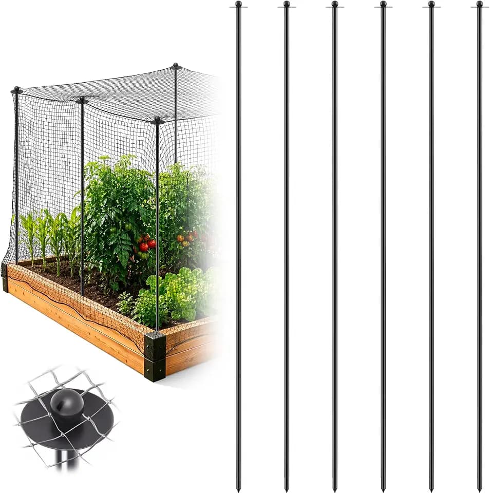 6 Pack 6 Pack 72" Metal Garden Stakes Steel Poles for Netting