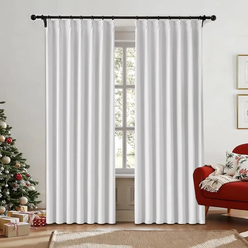 White Pinch Pleated Full Blackout Curtains Thermal Insulated Window Curtains 84 inch for Bedroom Living Room Darkening with Hooks Rings Back Tab Pinch Pleat Drapes, 2 Panels 40" W x 84" L