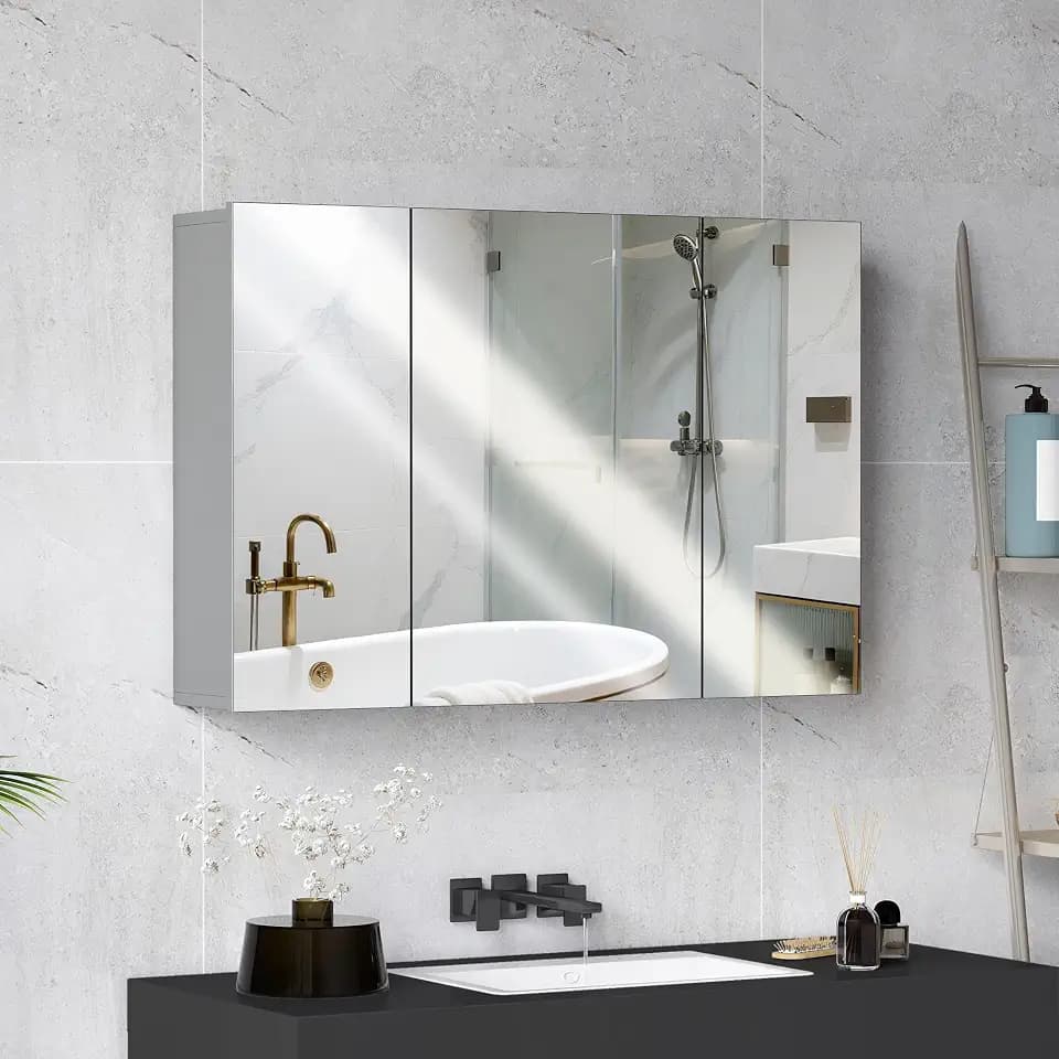 kleankin 35" x 24" Wandmedizinschrank verspiegelte Türen Grau