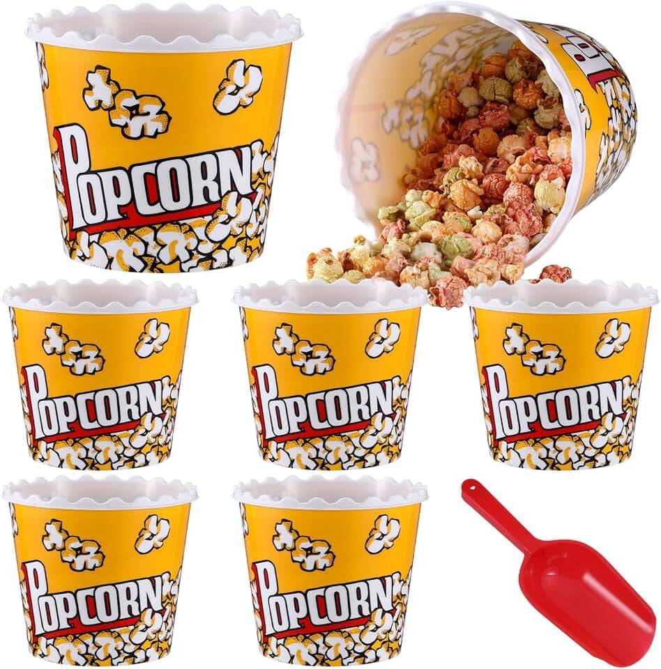 Roshtia 6 Pcs Reusable Popcorn Buckets with Scoop Movie Theater,Classic