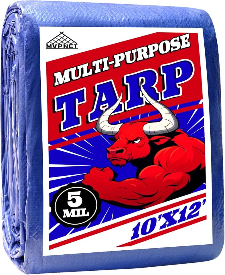 10x12Ft 5mil Waterproof Tarp, UV Resistant Blue Multipurpose Tarps