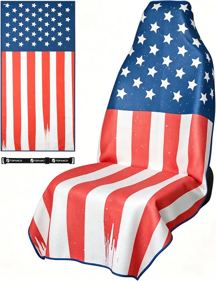 Car Seat Cover Towel for Front Seats Non-Slip with Headrest Pocket & Strap