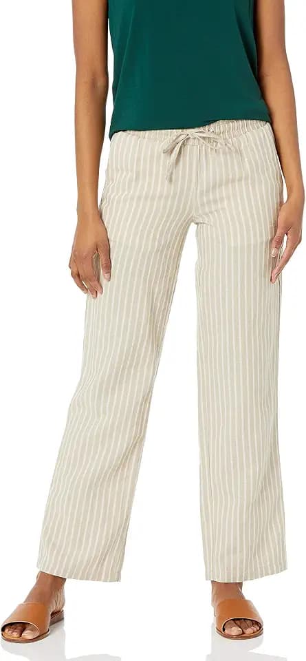 Amazon Essentials Women's Linen Blend Drawstring Relaxed Fit Wide Leg Pants (Available in Plus Size)