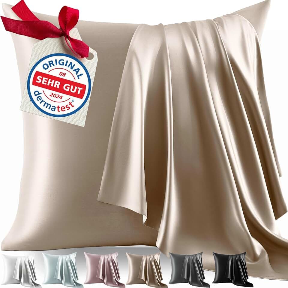 Welldora Kissenbezug 40x40 | 100% Seide 22 Momme | Bettwäsche Beigegold