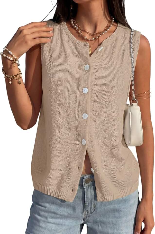 PRETTYGARDEN Women's Summer Button Up Sweater Vest Tops