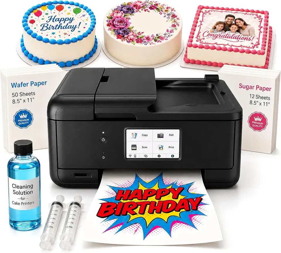 Ediblethingz Cake Topper Image Printer Bundle Kit, Includes Printer 50 Premium Wafer Paper Sheets, 12 Supreme Icing Sheets, Cleaning Kit, Wireless All-in-One