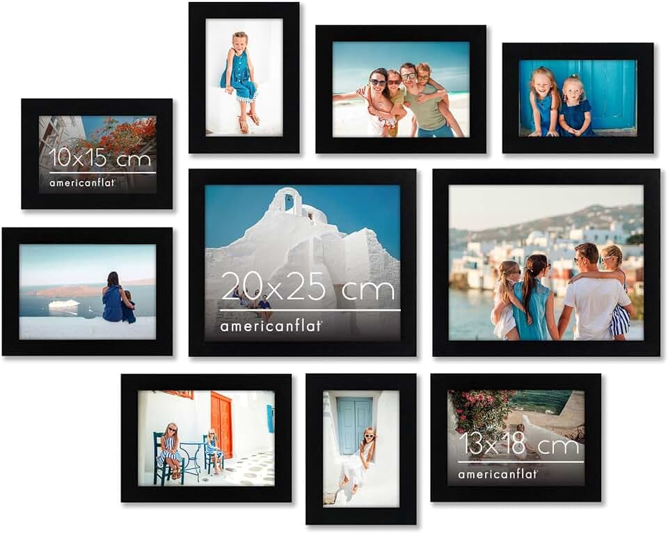 Americanflat 10-teiliges Collage Bilderrahmen Set verschiedene Größen Schwarz - Zwei 20x25, Vier 13x18 & Vier Bilderrahmen 10x15 - Fotorahmen für Mehrere Fotos mit Bruchsicherem Glas